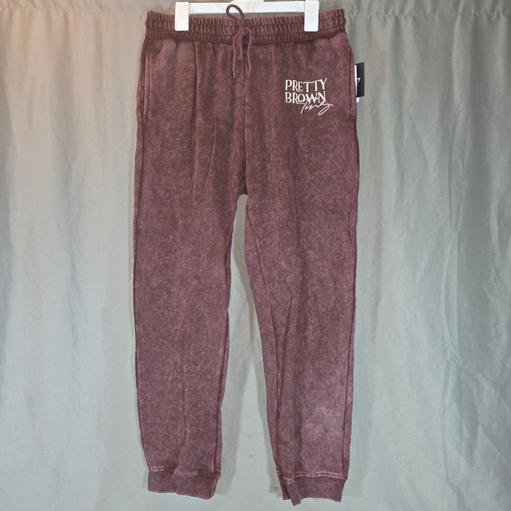 Legendary Rootz Pretty Brown Ting Acid Wash Jogger Sweatpants Burgundy XL